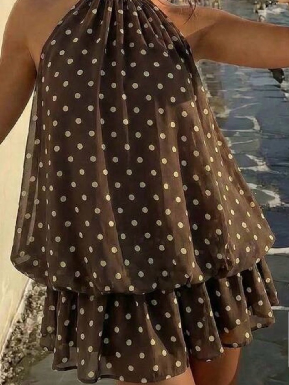 Polka Dot Halter Dress in Brown